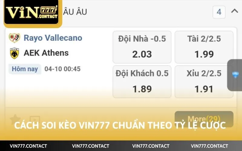 Cách soi kèo Vin777 chuẩn theo tỷ lệ cược