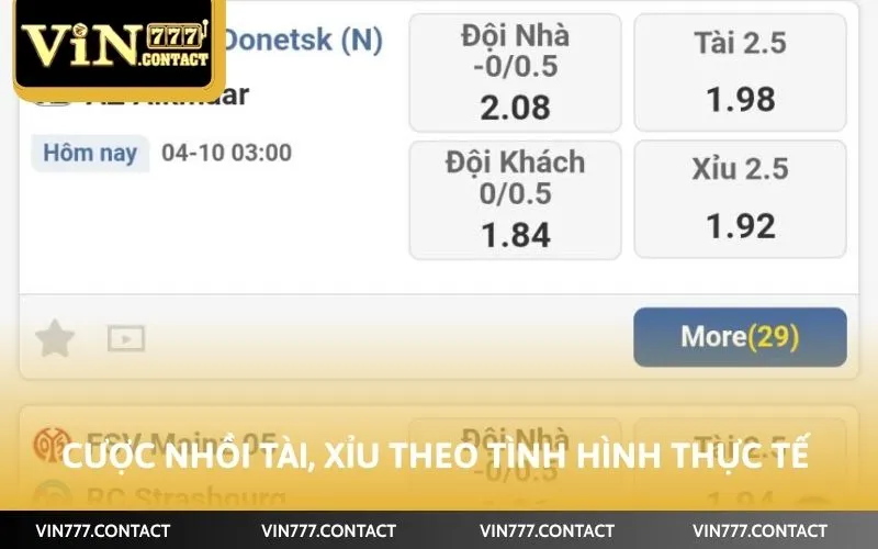 Cược nhồi tài, xỉu theo tình hình thực tế